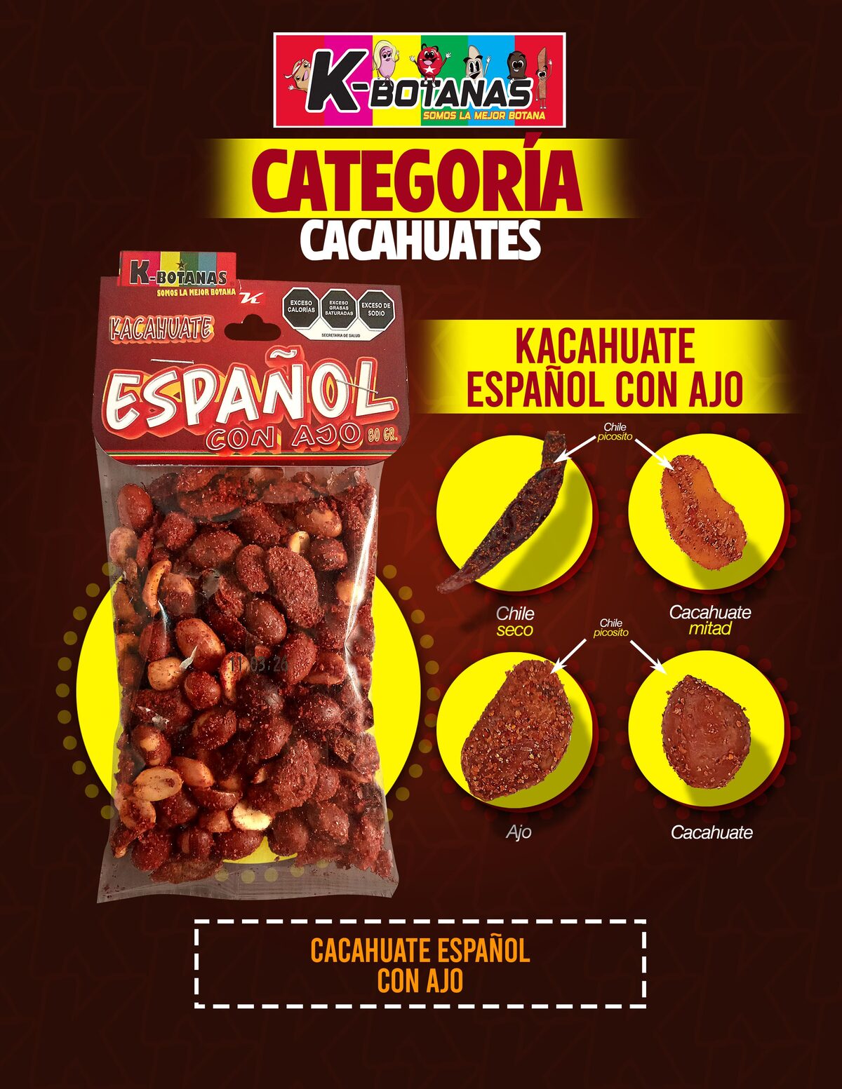 Cacahuate Español con Ajo 80g al mayoreo