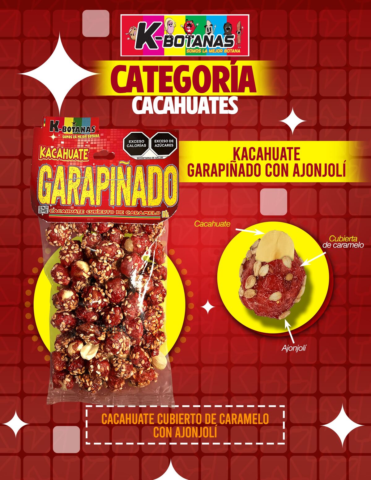Cacahuate Garapiñado Rojo Ajonjolí 85g al mayoreo