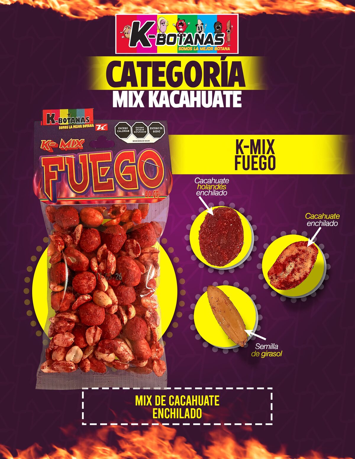 Cacahuate Mix Fuego 80g al mayoreo