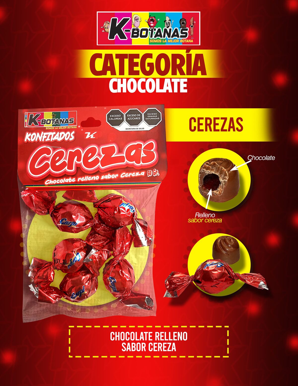 Cerezas Chocolate 65g al mayoreo