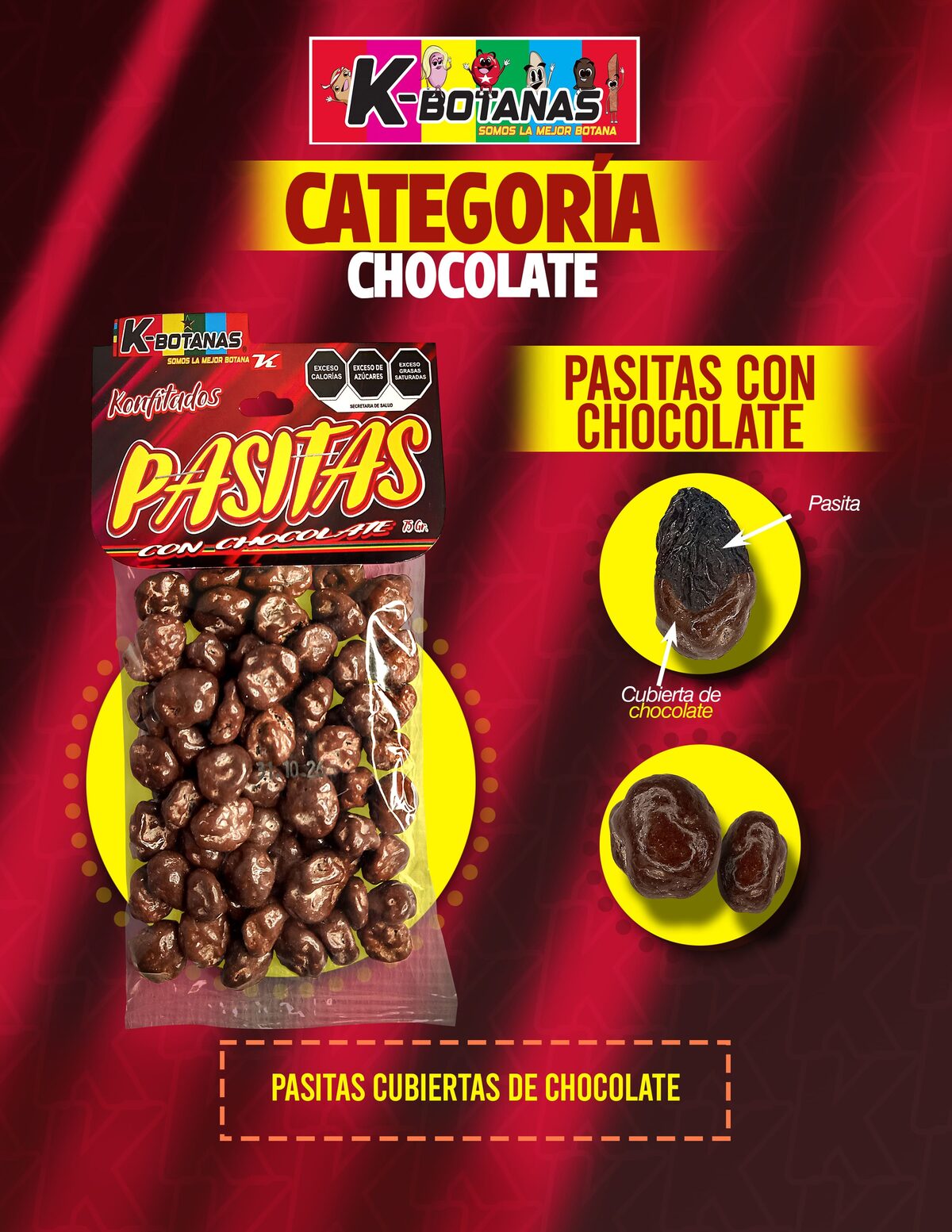 Konfitados Pasitas con Chocolate 75g al mayoreo