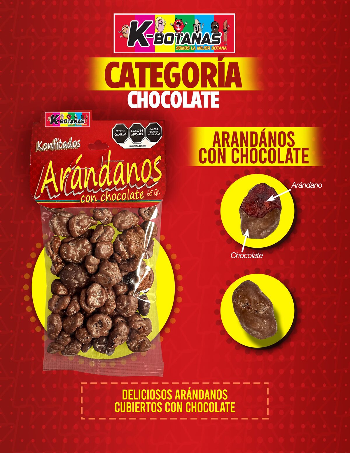 Konfitados Arándano con Chocolate 65g al mayoreo