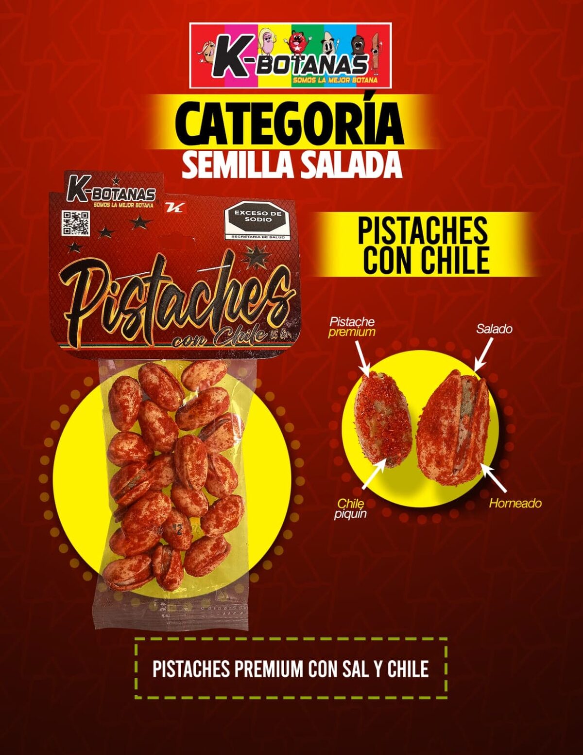 Premium Pistaches Enchilados 25g al mayoreo